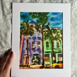 Colorful Charleston Rainbow Row Art oil pastel painting
